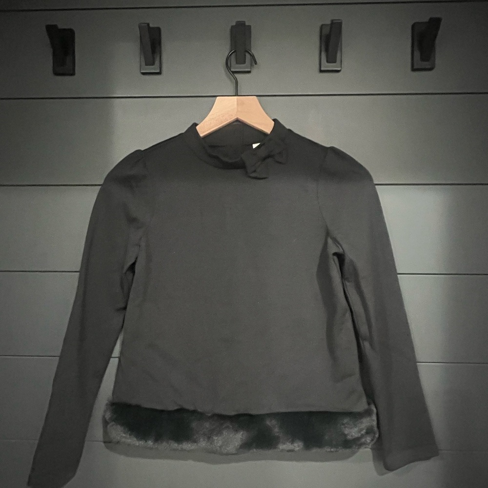 NWT Janie & Jack Girls Top with Fur trim and Bow Detail